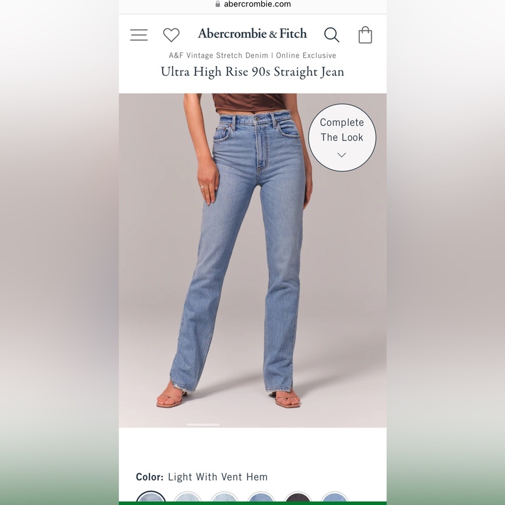 Abercrombie Ultra High Rise 90s Straight Jean -Light With Vent Hem